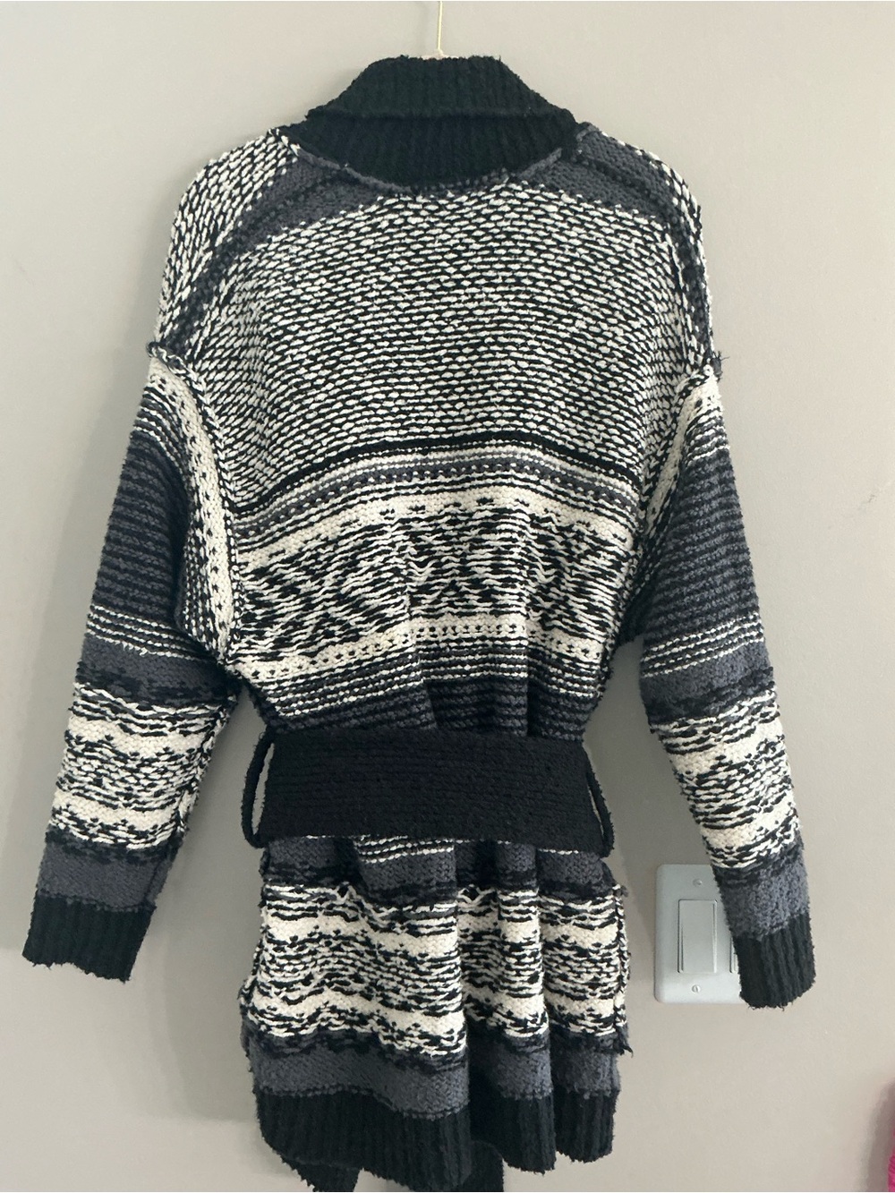 Free People Black & White Patterned Shawl Cardigan Sweater - Picture 3 of 3
